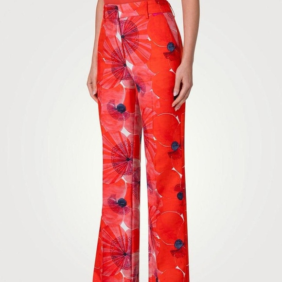 Akris Florine Cotton Silk Poppies Print Pants - Picture 2 of 8